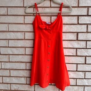 Bright Orange Button Dress with Bow Detail